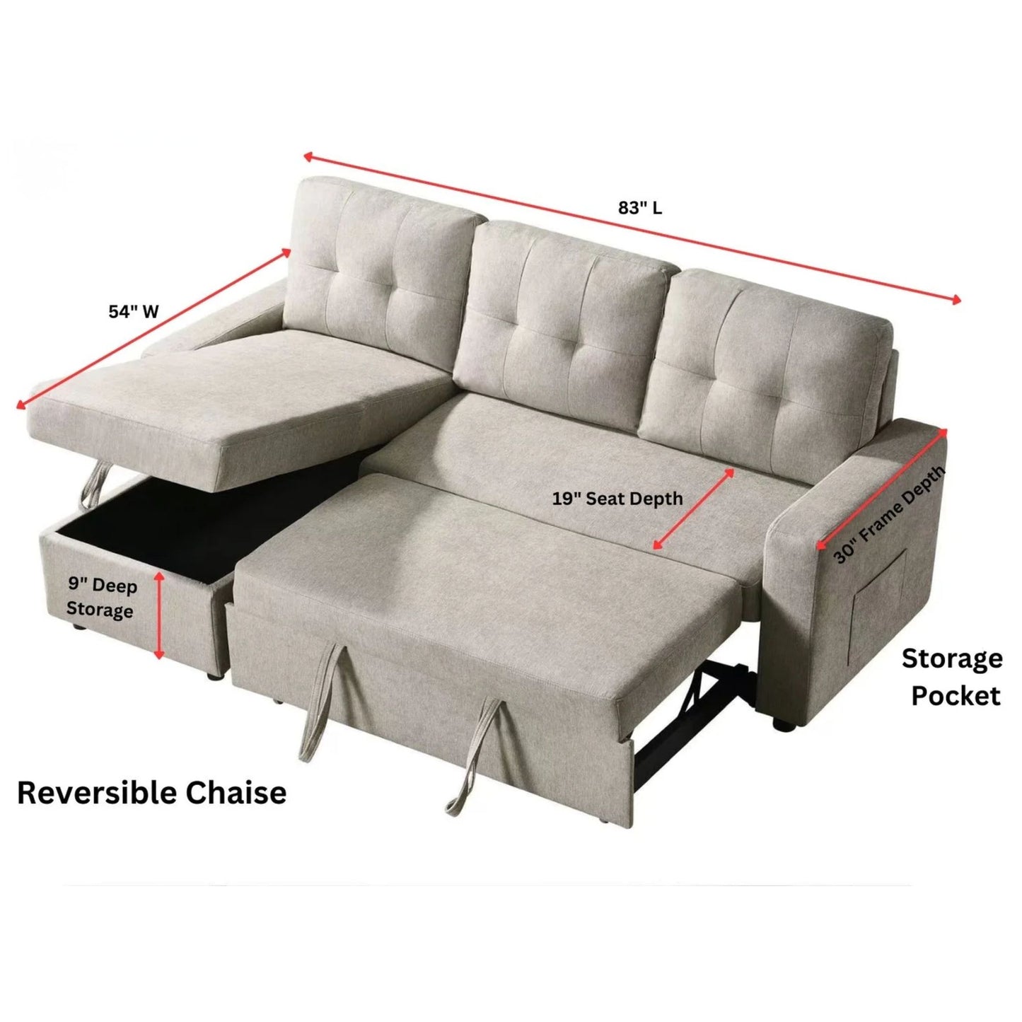 Reversible Chaise Sofa Bed