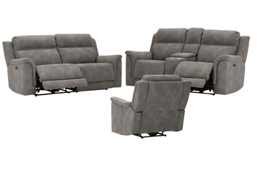 Next-Gen DuraPella Power Reclining Sofa, Loveseat, Chair Set in Slate