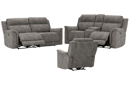 Ashley Next-Gen DuraPella Power Reclining Sofa, Loveseat, Chair Set in Slate ASet59301