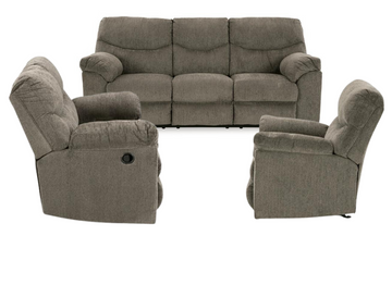 Alphons Reclining Sofa, Loveseat, Chair Set in Putty