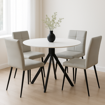 Temy Round 43" Sintered Stone Dining Set with 4 PU Chairs