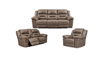 Stoneland Power Reclining Sofa, Loveseat, Chair Set in Fossil