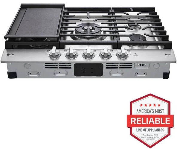 LG CBGJ3027S 30” Smart Gas Cooktop with UltraHeat™ 22K BTU Dual Burner and LED Knobs