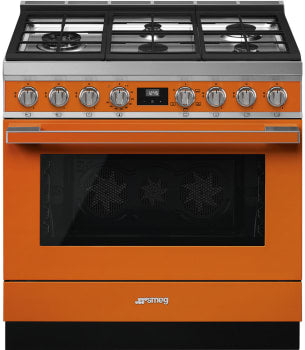 Smeg CPF36UGGOR 36 Inch Freestanding Professional Gas Range Orange