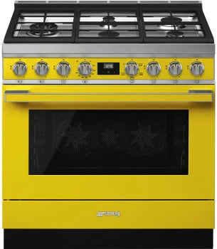 Smeg CPF36UGGYW 36 Inch Freestanding Professional Gas Range Yellow