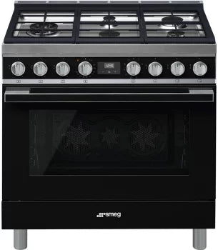 Smeg CPF36UGMBL 36 Inch Freestanding Professional Dual Fuel Range Black