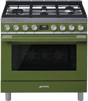 Smeg CPF36UGMOG 36 Inch Freestanding Professional Dual Fuel Range Olive Green