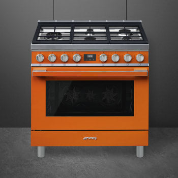 Smeg CPF36UGMOR 36 Inch Freestanding Professional Dual Fuel Range Orange