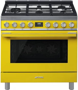 Smeg CPF36UGMYW 36 Inch Freestanding Professional Dual Fuel Range Yellow