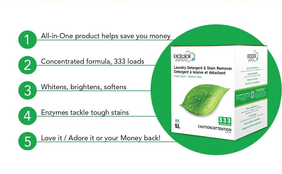 Excelsior SOAP5STAU Liter Laundry Detergent with Stain Remover, Fresh Scent