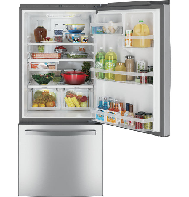 GE GDE21EYKFS ENERGY STAR® 21.0 Cu. Ft. Bottom-Freezer Refrigerator in Fingerprint Resistant Stainless