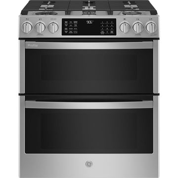 GE Profile PCGS960YPFS 30” Slide-In Double Oven Gas Range with Wifi Stainless Steel