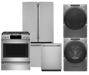 GE Cafe 33" Refrigerator, Gas Stove, Dishwasher & Whirlpool Laundry Pair