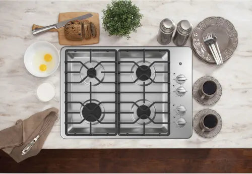 GE JGP3030SLSS 30" Built-In Gas Cooktop with Dishwasher-Safe Grates in Stainless Steel