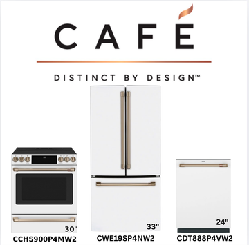 Café Matte White induction range, fridge and dishwasher package