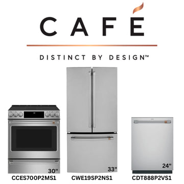 Café Stainless Steel 3-Piece Kitchen Package — 30" Electric Range, 33" French-Door Fridge & 24" Dishwasher