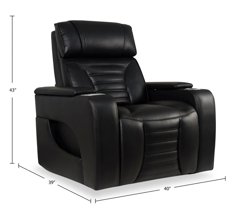 BonnyLynn Cinema Collection Chair 40" Black Genuine Leather Power Reclining Massage Chair with Power Headrest and Heated Seat