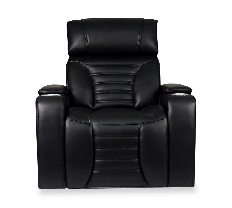 BonnyLynn Cinema Collection Chair 40" Black Genuine Leather Power Reclining Massage Chair with Power Headrest and Heated Seat