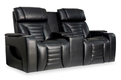 BonnyLynn Cinema Collection 75.5" Black Genuine Leather Power Reclining Massage Loveseat with Power Headrest and Heated Seat