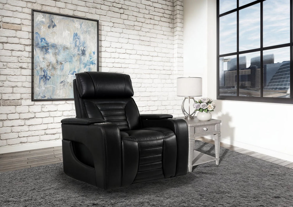 BonnyLynn Cinema Collection Chair 40" Black Genuine Leather Power Reclining Massage Chair with Power Headrest and Heated Seat