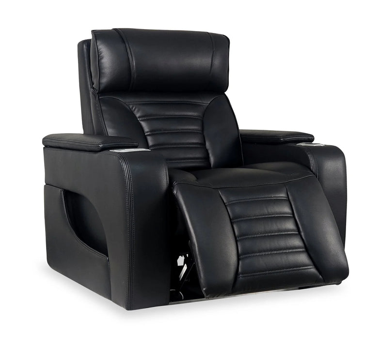 BonnyLynn Cinema Collection Chair 40" Black Genuine Leather Power Reclining Massage Chair with Power Headrest and Heated Seat