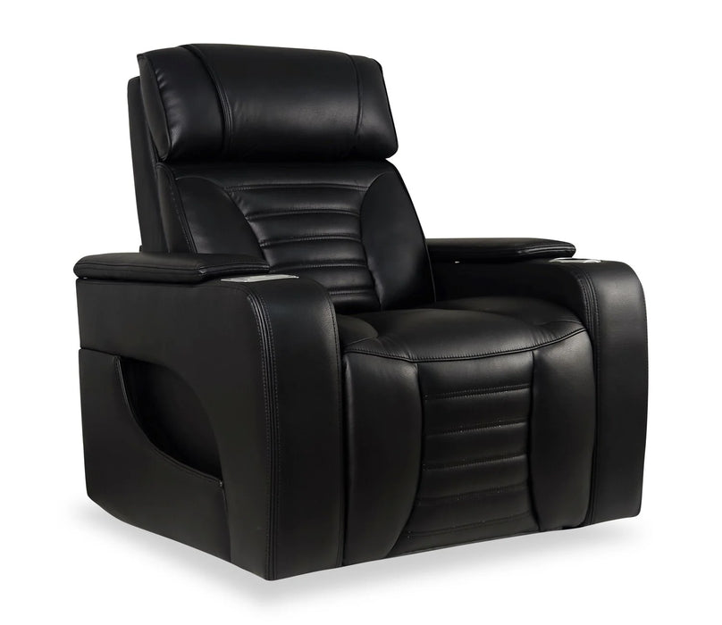 BonnyLynn Cinema Collection Chair 40" Black Genuine Leather Power Reclining Massage Chair with Power Headrest and Heated Seat