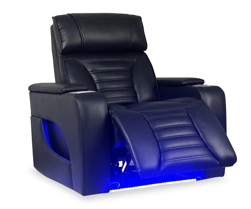 BonnyLynn Cinema Collection Chair 40" Black Genuine Leather Power Reclining Massage Chair with Power Headrest and Heated Seat