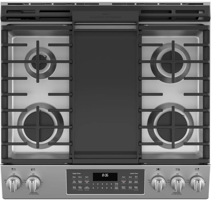 GE JCGSS86SPSS 30" Slide-In Front Control Gas Double Oven Range Stainless Steel