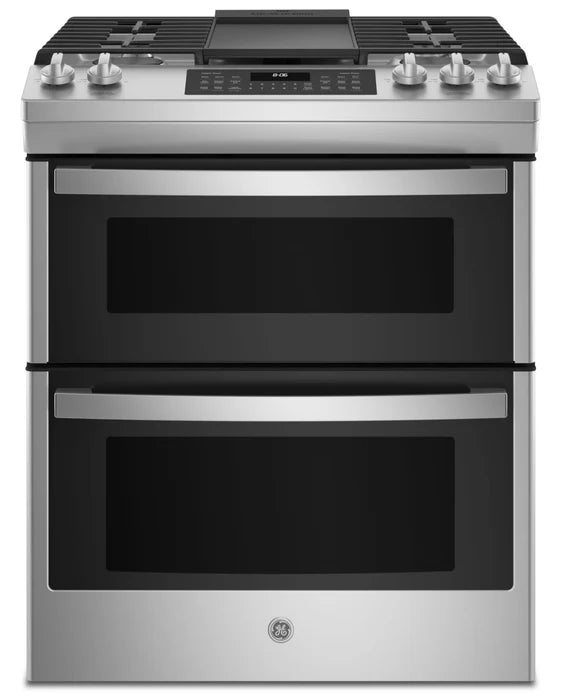 GE JCGSS86SPSS 30" Slide-In Front Control Gas Double Oven Range Stainless Steel