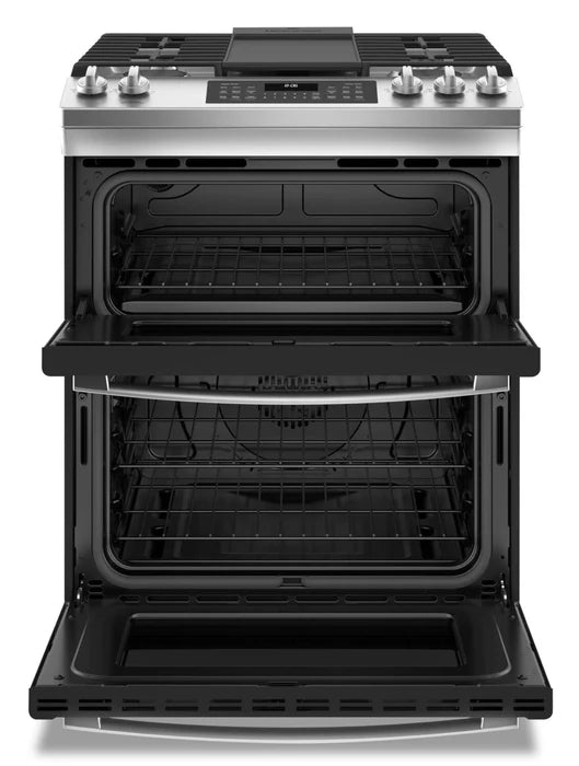 GE JCGSS86SPSS 30" Slide-In Front Control Gas Double Oven Range Stainless Steel