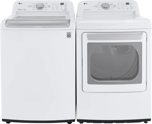 LG 5.4 cu ft Top Load Washer and Electric Dryer WT7155CW DLE7150W