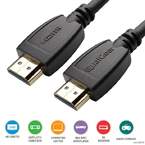 QualGear® 3 Feet HDMI 2.0 cable with 24k Gold Plated Contacts, Supports 4k Ultra HD, 3D, Upto 18Gbps, Ethernet, 100% OFC and Connects Blu-ray players, Apple TV, PS4, PS3, Xbox360, Xbox one, Computers and Other HDMI-endabled devices (QG-CBL-HD20-3FT)