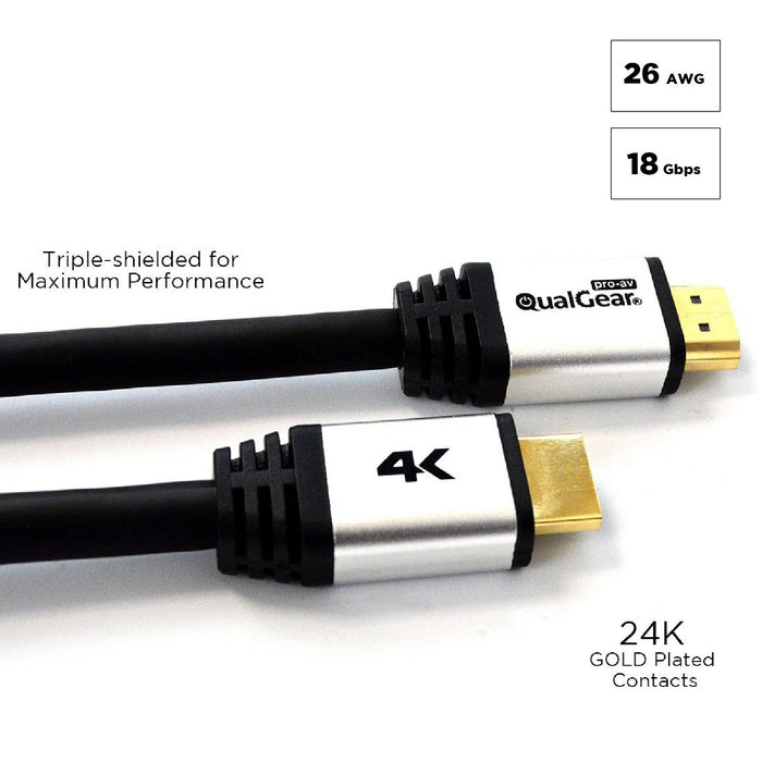 QualGear® 30 Ft High-Speed Long HDMI 2.0 Cable with 24K Gold Plated Contacts, Supports 4K Ultra HD, 3D, 18 Gbps, Audio Return Channel,CL3 Rated for In-Wall Use (QG-CBL-HD20-30FT)