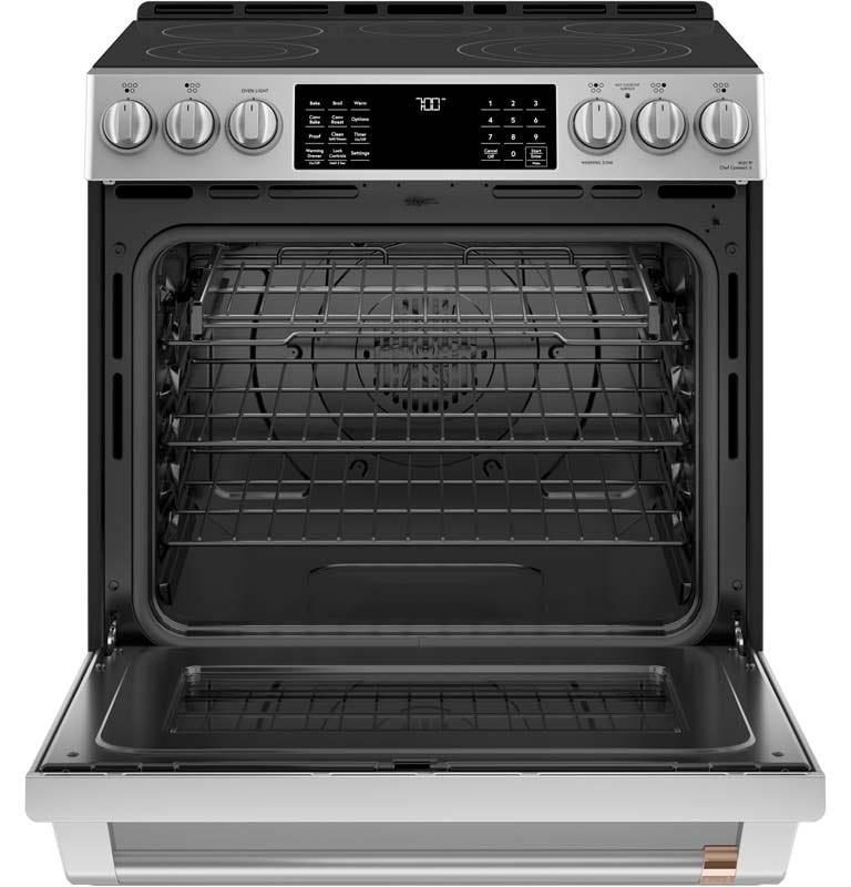 GE Cafe CCES700P2MS1 30-Inch 5.7 cu ft Slide-In Front Control Radiant and Convection Range In Stainless Steel