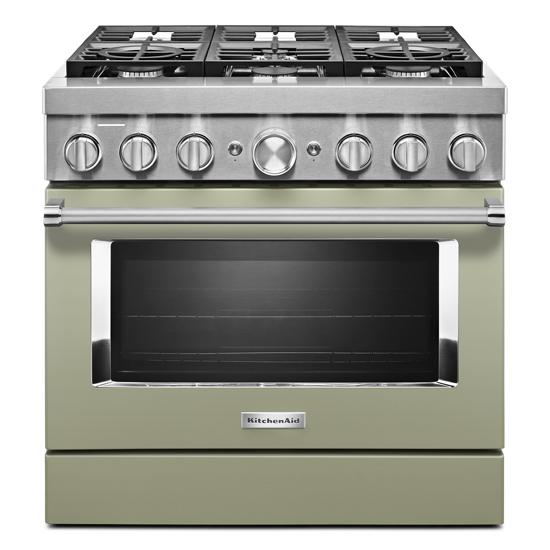 KitchenAid KFDC506JAV 36'' Smart Commercial-Style Dual Fuel Range with 6 Burners in Matte Avocado Cream