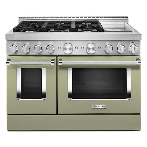 KitchenAid KFGC558JAV 48'' Smart Commercial-Style Gas Range with Griddle in Avocado Cream