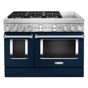 KitchenAid KFDC558JIB 48'' Smart Commercial-Style Dual Fuel Range with Griddle in Ink Blue