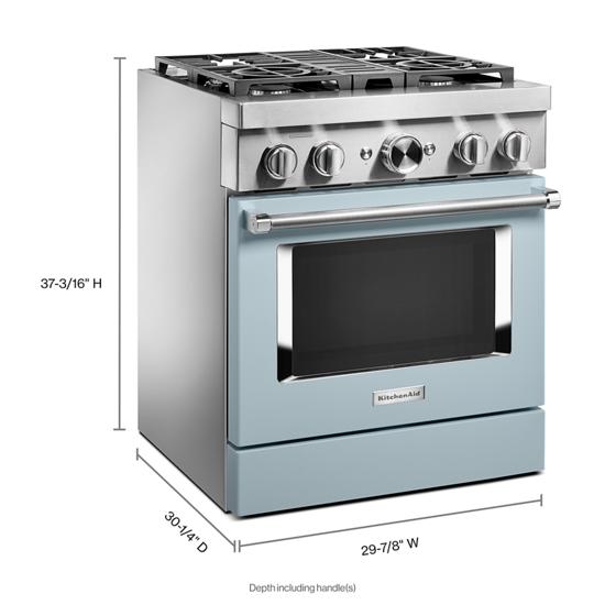 KitchenAid KFDC500JMB 30'' Smart Commercial-Style Dual Fuel Range with 4 Burners in Misty Blue