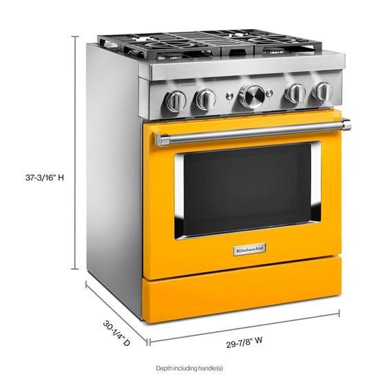 KitchenAid KFDC500JYP 30'' Smart Commercial-Style Dual Fuel Range with 4 Burners in Yellow Pepper