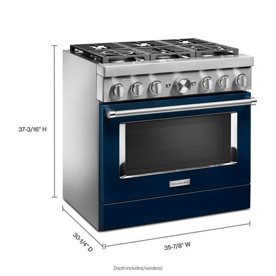 KitchenAid KFDC506JIB 36'' Smart Commercial-Style Dual Fuel Range with 6 Burners in Ink Blue
