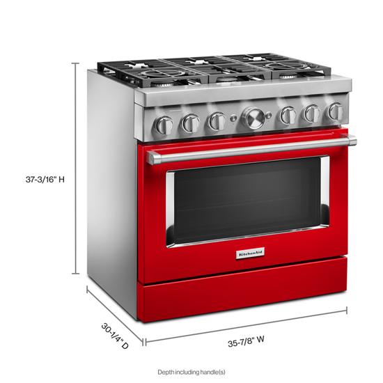 KitchenAid KFDC506JPA 36'' Smart Commercial-Style Dual Fuel Range with 6 Burners in Passion Red