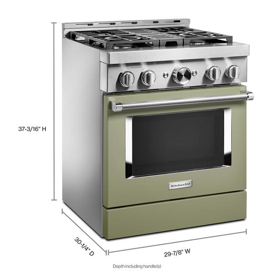 KitchenAid KFGC500JAV 30'' Smart Commercial-Style Gas Range with 4 Burners in Matte Avocado Cream