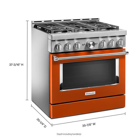 KitchenAid KFGC506JSC 36'' Smart Commercial-Style Gas Range with 6 Burners in Scorched Orange