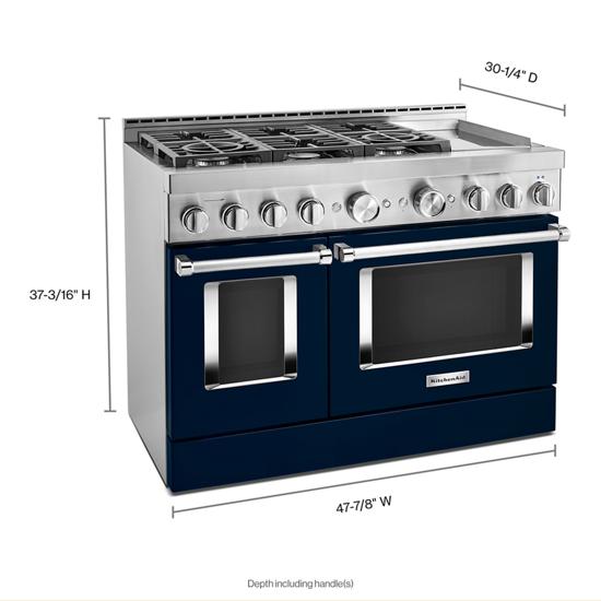 KitchenAid KFGC558JIB 48'' Smart Commercial-Style Gas Range with Griddle in Ink Blue