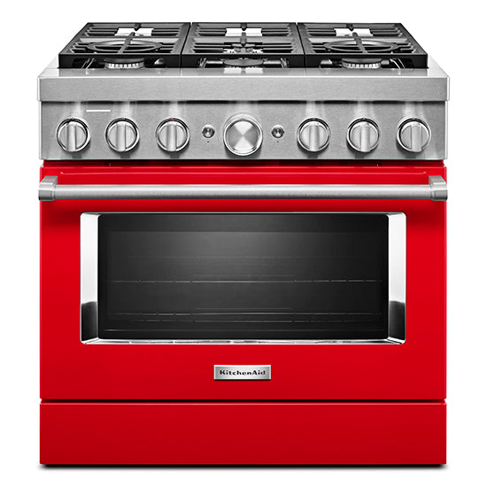 KitchenAid KFDC506JPA 36'' Smart Commercial-Style Dual Fuel Range with 6 Burners in Passion Red