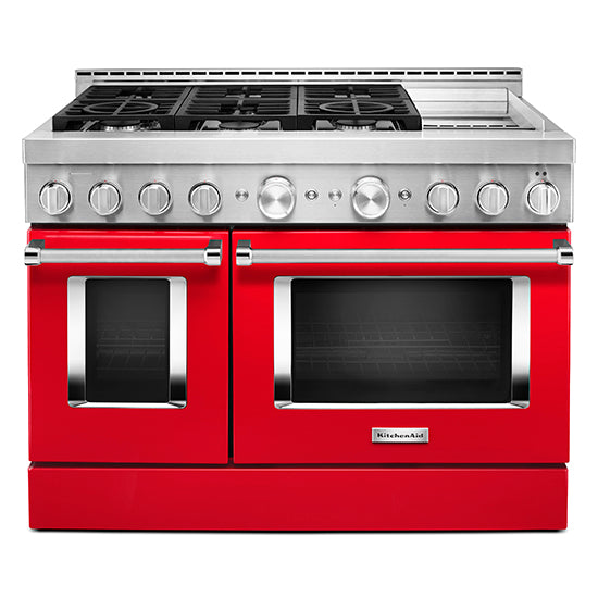 KitchenAid KFGC558JPA 48'' Smart Commercial-Style Gas Range with Griddle in Passion Red