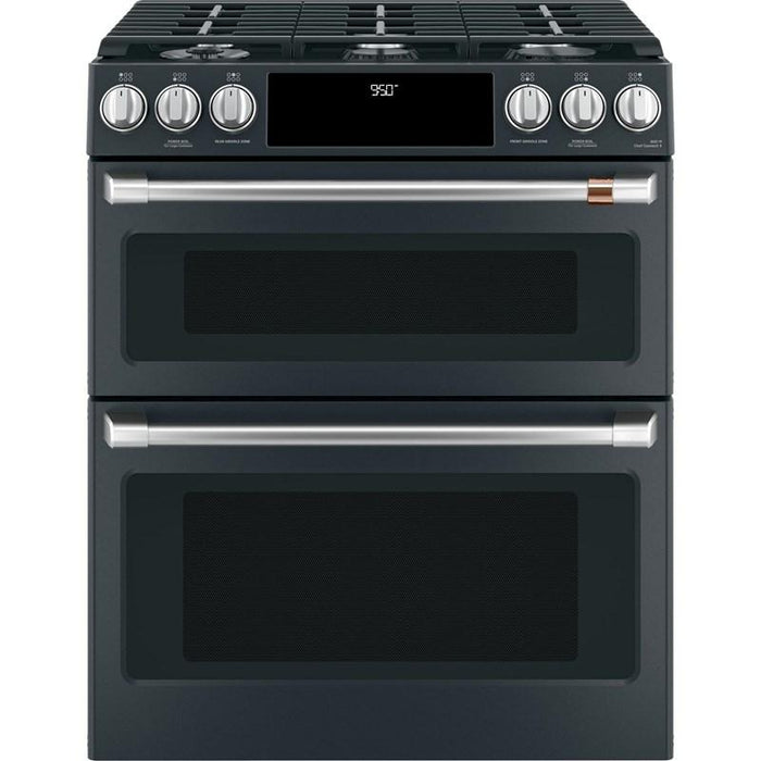 GE Cafe CC2S950P3MD1 30 Inch Slide-In, Front-Control, Dual-Fuel, Double-Oven Range with Convection Matte Black
