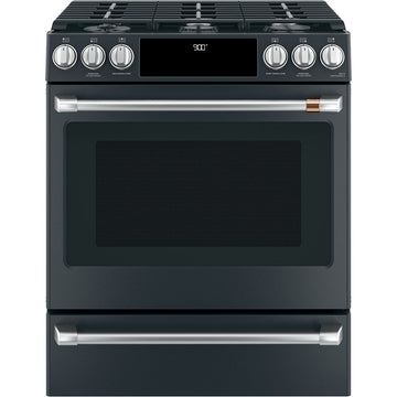 GE Cafe CC2S900P3MD1 30" Slide-In Front Control Dual-Fuel Convection Range with Warming Drawer In Matte Black