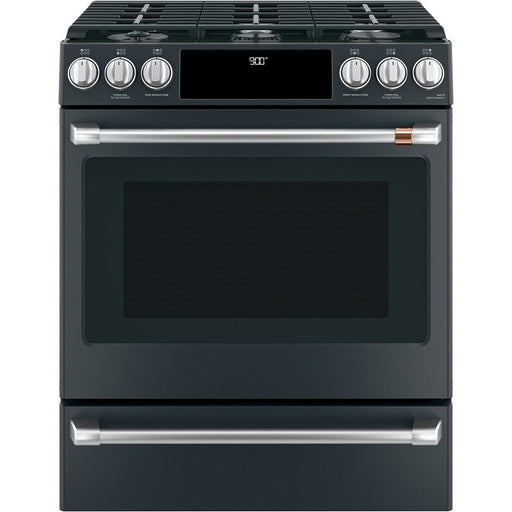 GE Cafe CC2S900P3MD1 30" Slide-In Front Control Dual-Fuel Convection Range with Warming Drawer In Matte Black