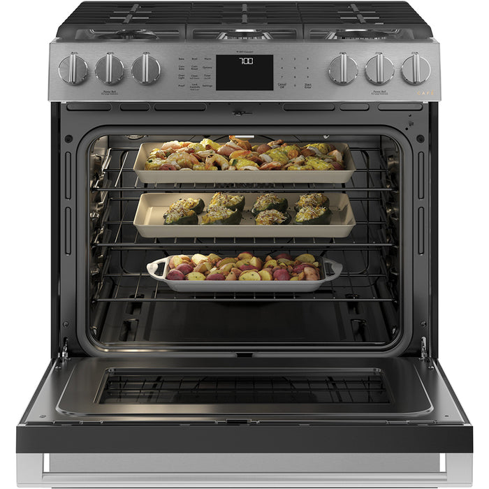 GE Cafe CCGS700M2NS5 30" Smart Slide-In, Front-Control Gas  Range with Convection Oven In Stainless Steel